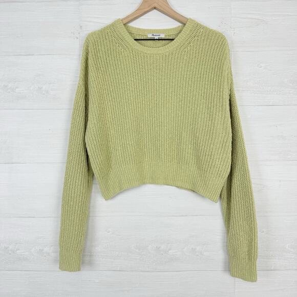 Madewell Textural-Knit Pullover Sweater Medium Pale Green Cropped Boxy Cotton - Picture 2 of 16